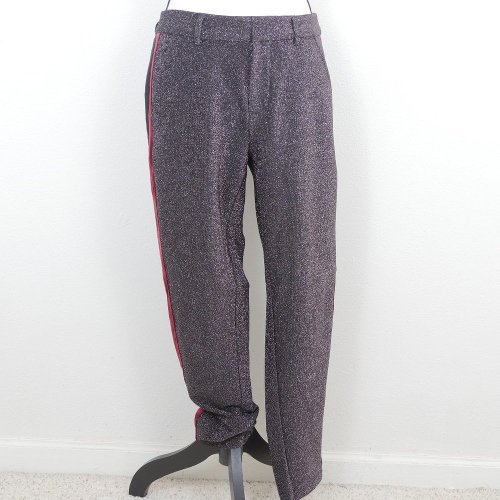 Scotch & Soda Black Red Wine Side Stripe Metallic Glitter Low Rise Size SZ Pant - Picture 2 of 16